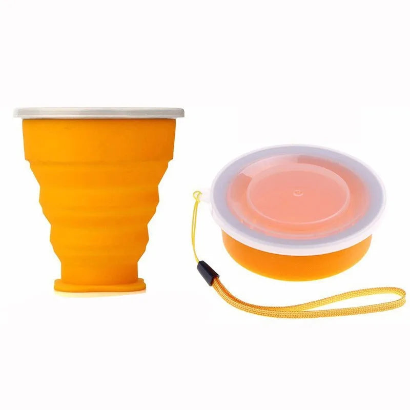 Portable Silicone Retractable Folding Cup Outdoor With Cover Coffee Handcup Camp Picnic Hiking Mini Water Glass Drinkware