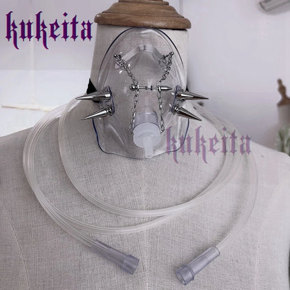 Gothic Grunge Rivets Chain Pvc Mask Cosplay Cyberpunk Handmade Decorative Masks Transparent Breath Masks Techwear