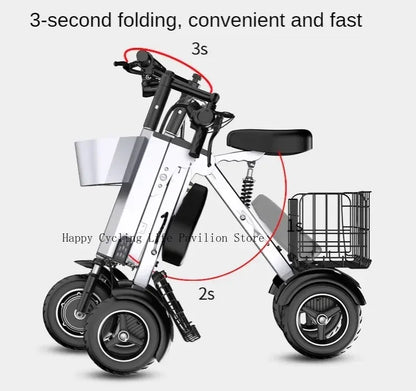 Folding Electric Tricycle With Removable Basket 48V 450W Mini Portable 3 Wheel Electric Scooter With Camping Trailer Support APP