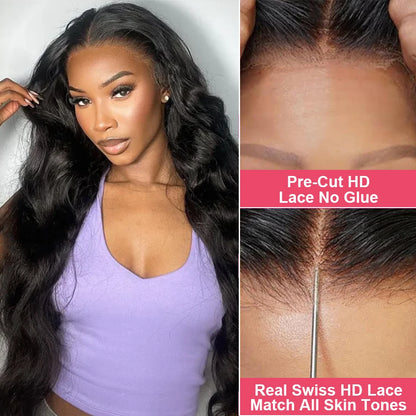 Glueless Wig Human Hair Ready To Wear Preplucked Brazilian Body Wave 13x6 HD Lace Frontal Wigs For Women Pre Cut No Glue 100%