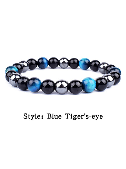 OAIITE 8mm New Turkish Evil Eye Bracelet for Women Charm Tiger Eye Stone Bracelet for Men Hematite Healing Health Care Jewelry