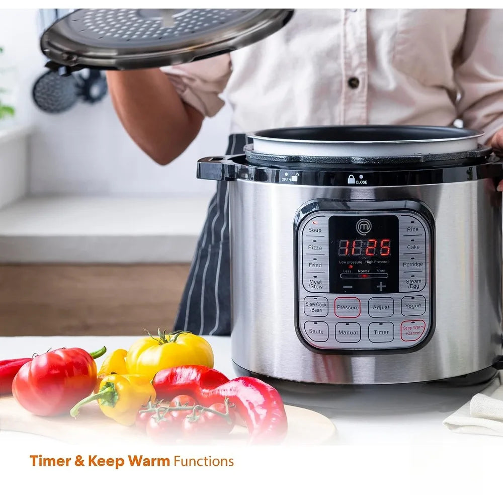 Electric Pressure Cooker 10 in 1 Multifunctional, Slow Cooker, Rice Maker, Programmable with 18 Cooking Presets, Non-Stick, 6 Qt