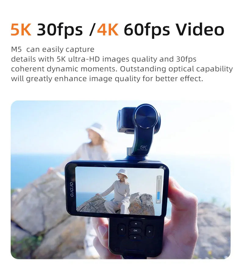 ORDRO M5 Handheld Pocket Digital Camera 5K Camcorder 3-Axis Gimbal Stabilization Face Tracking for Photographs Vlog Videos