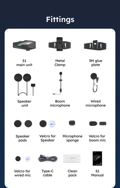 ASMAX S1 Bluetooth Motorcycle Intercom with FM Radio, Noise Cancellation, Waterproof, 8 Riders Interphone Helmet Headset