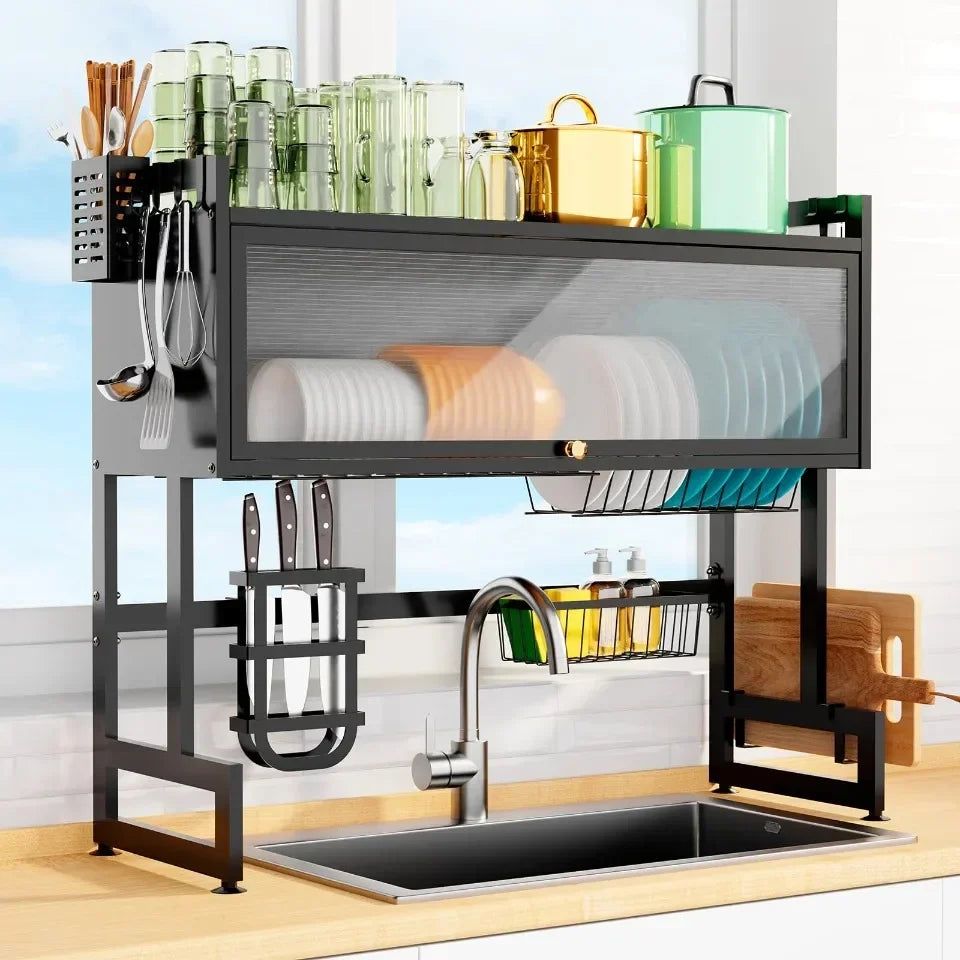 Kitchen Dish Drying Rack High-Capacity Kitchen Adjustable Moistureproof Stainless Steel Bowls Shelf Over Sink Drainer Dish Racks