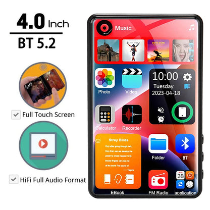 NEW Bluetooth 5.2 MP3 MP4 Player 4.0 "Touch Full Screen Built-in16GB Music Player FM/ recorder/ Video Media player for students