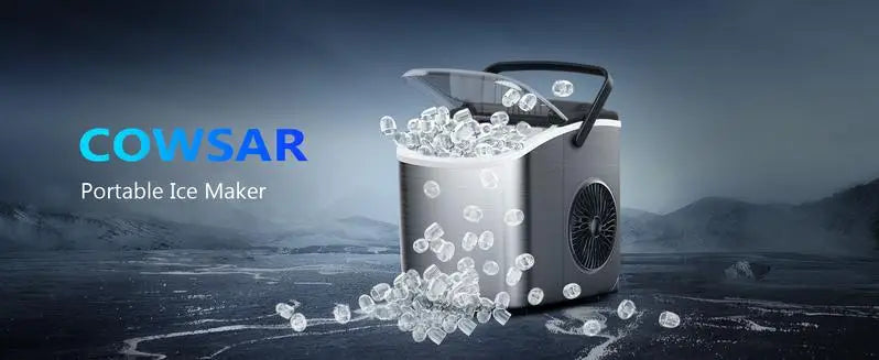 COWSAR Bullet Ice Maker Countertop with Self-Cleaning, 26.5lbs/24Hrs, 6 Mins/9 Pcs Bullet Ice, Portable Ice Maker