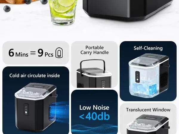 Simzlife Countertop Ice Maker, 26 lbs in 24 Hours, 9 Bullet-Shaped Ice Cubes in 6 Mins, Self-Cleaning - MarvelouStoree