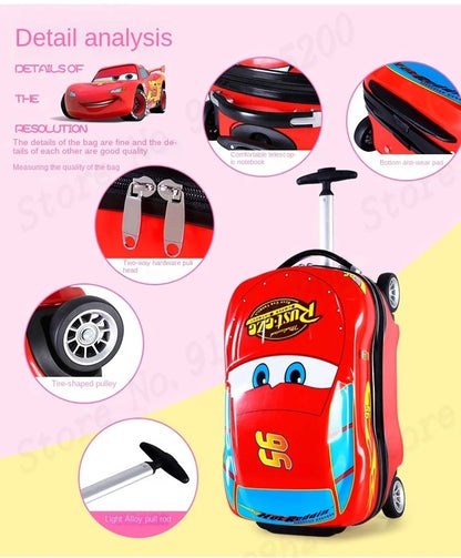 Cartoon Kids Suitcase Boys Can Ride 18" Trolley Box Car Elementary School Backpack with wheels 13" Travel Luggage Boarding Box