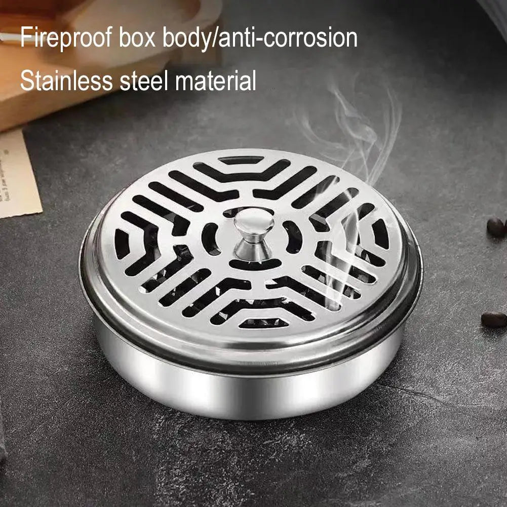 1PCS Stainless Steel Mosquito Coil Tray With Cover Mosquito Portable Coil Windproof Repellent Incense Stand Outdoor R1I2