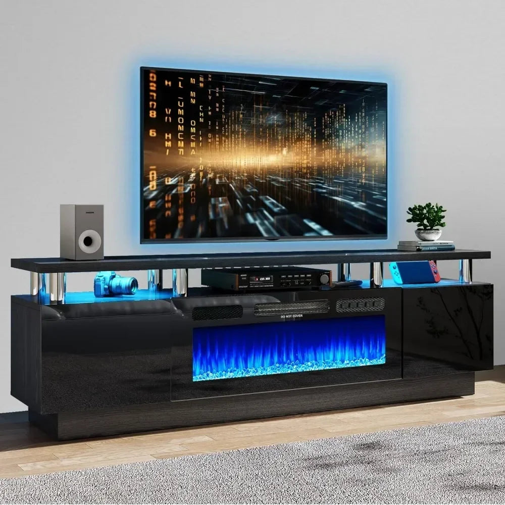 Fireplace TV Stand with 36" Electric Fireplace, LED Light Entertainment Center, 2 Tier Console Stand for TVs Up to 80", Black