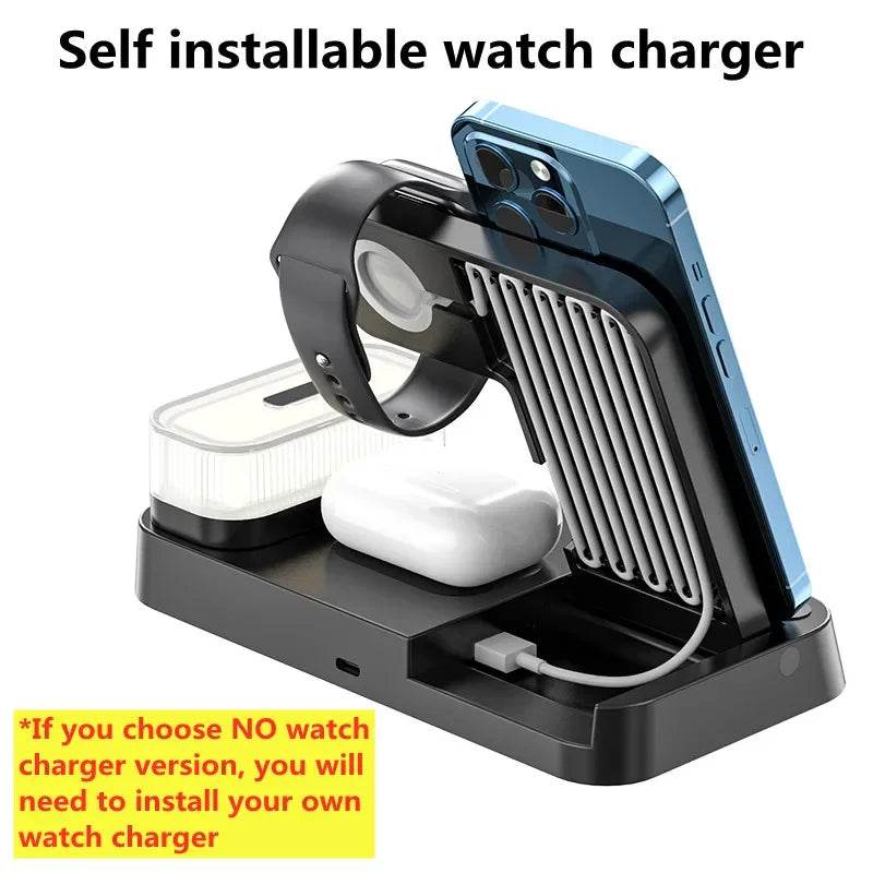 30W 3 In 1 Wireless Charger Stand Pad Alarm Clock Night Light Fast Charging Station Dock for iPhone Samsung Galaxy Watch IWatch - MarvelouStoree