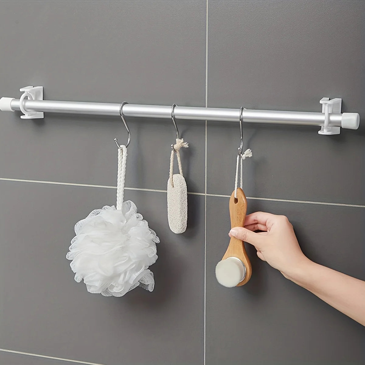 360° Rotatable Retractable Pole Fixator for Non-drilling Strong Adhesive Hooks Towel Rod Shower Curtain Rod Bracket