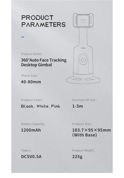 360 Auto Face Tracking Shooting Gimbal AI Camera Recognition Body Track Intelligent Follow Live Shoot Phone Stand Smart Mount