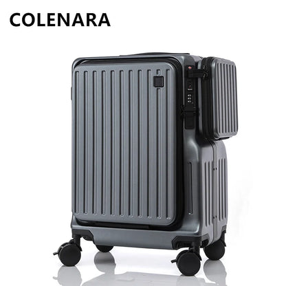 COLENARA Carry-on Travel Luggage Front Opening Laptop Boarding Case 20 Inch USB Charging Trolley Case Women's Cabin Suitcase