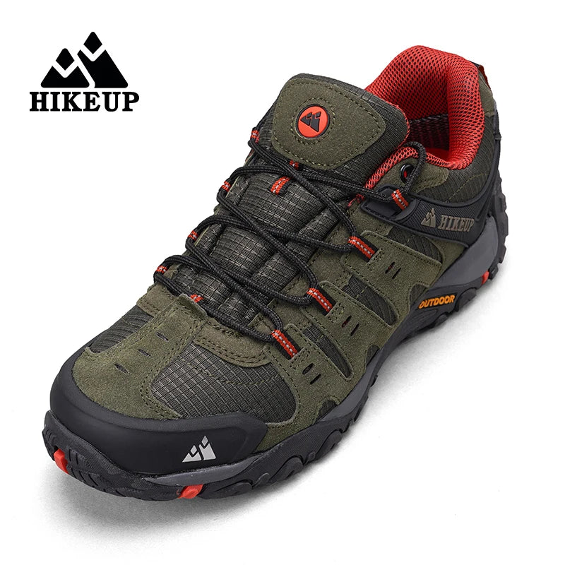 HIKEUP Men's Hiking Shoes Suede Leather Outdoor Shoes Wear-resistant Men Trekking Walking Hunting Tactical Sneakers