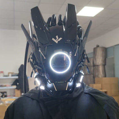 JAUPTO Cyberpunk mask  round lights with woven masks role-playing Halloween suitable for party music festival accessories