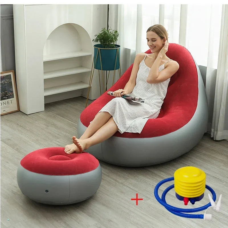 New Lazy Boy Sofas Inflatable Foldable Recliner Outdoor Sofa Bed with Stirrups Comfortable Combination Flocked Velvet Sofa Chair