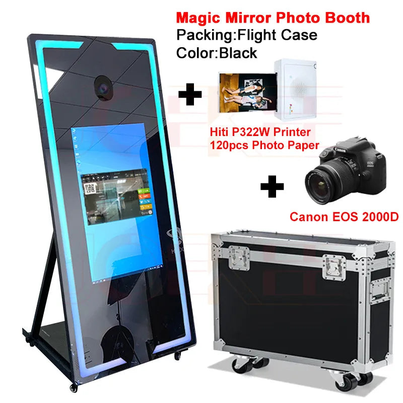 Portable Mirror Photo Booth Selfie Machine 32in Touch Screen Built-in Mini PC 65 inch Magic Mirror Photo Booth for Partys Events