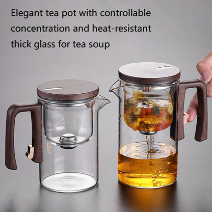 520ML/720ML Glass Teapot Water Separation Inner Container One Click Magnetic Switch Tea Filtration Tea Pot Wood Handle Cup Set