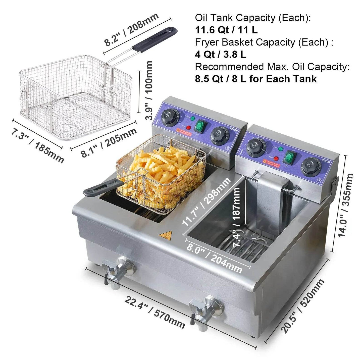 VEVOR Commercial Electric Deep Fryer w/Dual Tanks 12L Countertop Fryer w/Oil Filter and Timed for Fried Chicken French Frie - MarvelouStoree