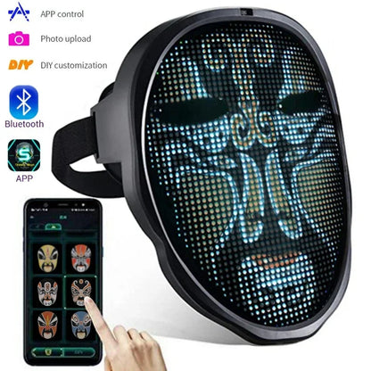 Bluetooth APP Control Smart Carnival Led Face Masks Display Led Light Up Mask Programmable Change Face DIY Photoes for Halloween