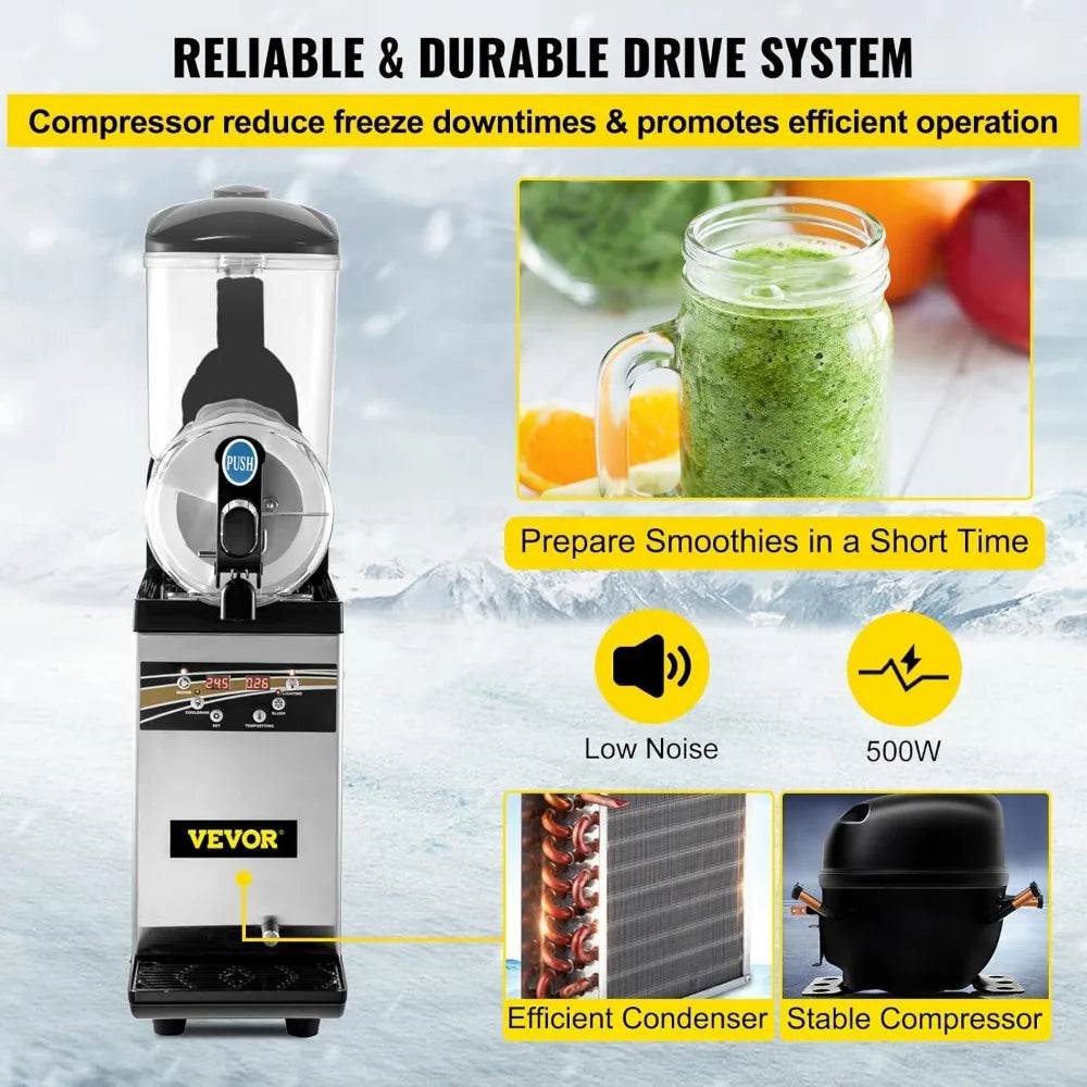 Commercial Margarita Machine, 1Tank 15L Commercial Slushy Machine, Stainless Steel Smoothie Frozen Drink Maker, 500W 110V - MarvelouStoree