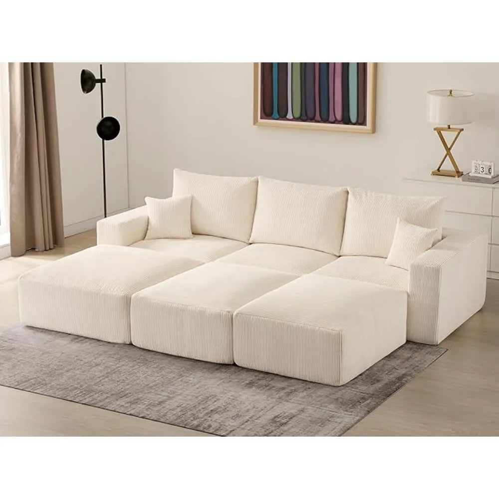 Sectional Modern Sleeper Sofa Couches for Living Room，Modular Corduroy Convertible Full Sponge Compression Sofas for House