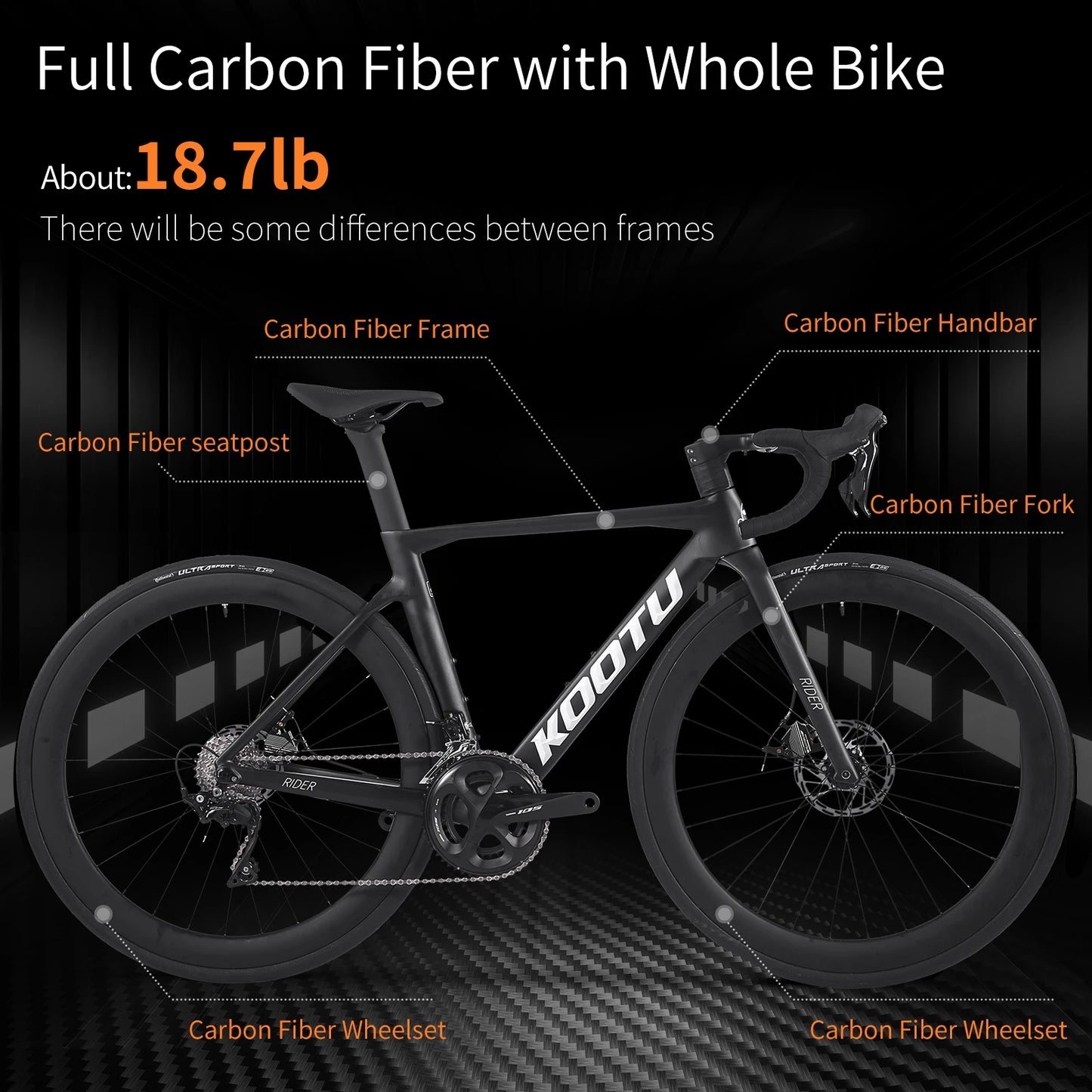 Ships from US KOOTU R08-R7000 22-Speed Full Carbon Fiber Road Bike with SHIMAN0 105 Kit Adult Bicycle Race Bike 700C