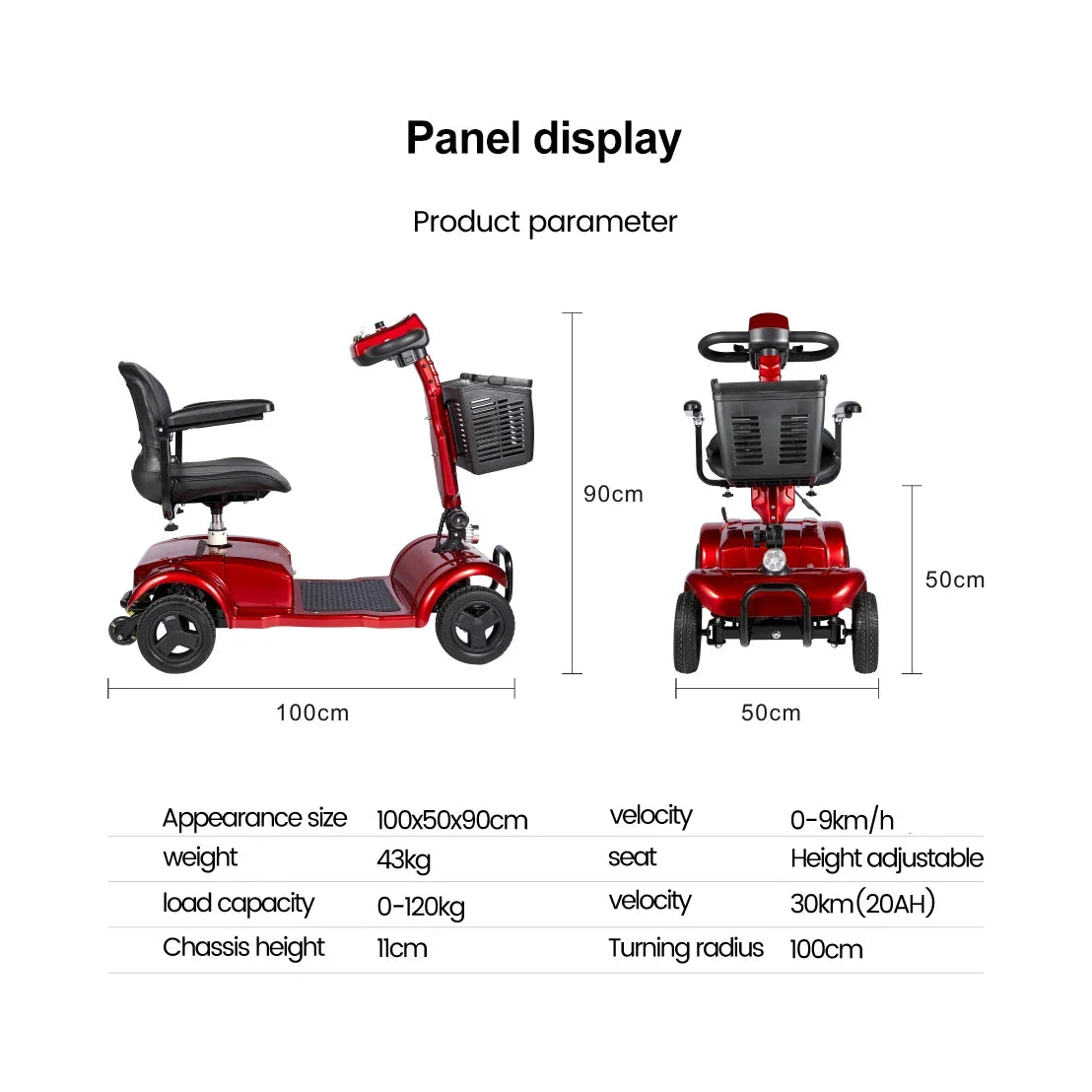 New Folding Electric Scooter for Elderly and Disabled Armrest Seat Adults 4 Wheels Leisure Portable Mobility Scooter 300W24V20AH