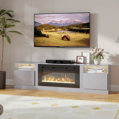 Fireplace TV Stand Entertainment Center With 36" Fireplace, Wooden TV Stand For TVs Up To 80", Media TV Console With Hig