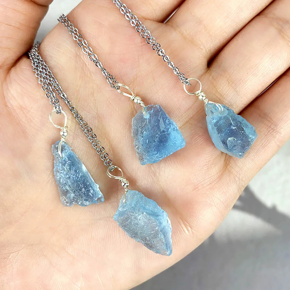 Wholesale Raw Aquamarine Pendant Natural Crystal Real Gemstone Blue Beryl Mineral Rough Stone Neclace For Jewelry Woman Gift