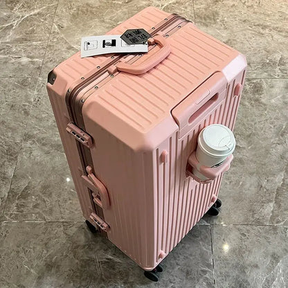 Large Capacity Travel Luggage Aluminum frame Suitcase pull rod Case 24/28/32 " with Cup Holder Travel Case Combination box