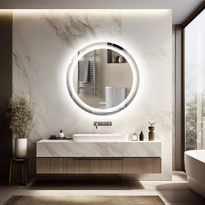 Large Round  LED Lighted Bathroom Mirror Wall Mount Vanity Frameless Backlit Touch Dimmer Switch Anti-Fog 3 Color