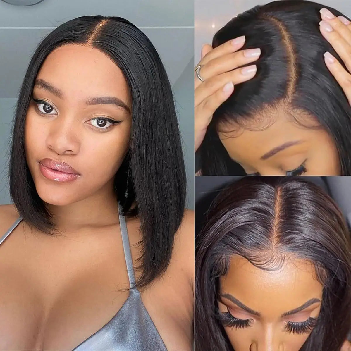 Put on and Go Glueless Wig Human Hair Pre Plucked Pre Cut Lace Bleached Knots Straight Short Bob Wigs Human Hair For Black Women