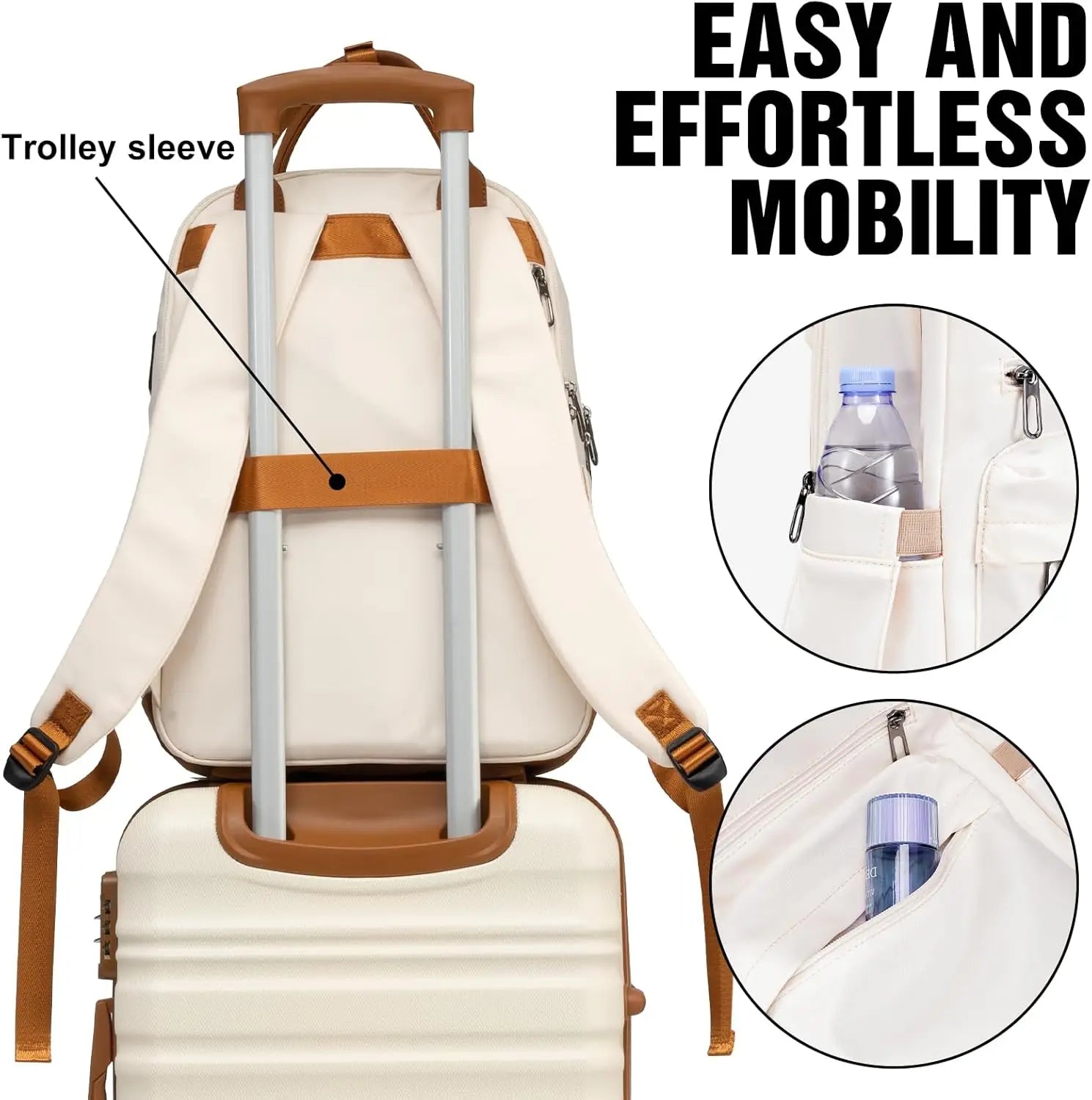 Luggage Set 4 Piece Luggage ABS hardshell TSA Lock Spinner Wheels Luggage Carry on Suitcase WHITE-BROWN, 6 piece set