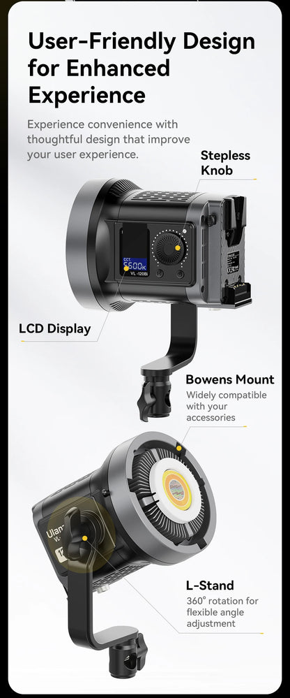 Ulanzi VL-120C 120W V-Mount RGB Full Color COB Video Light Wireless APP Control 2700K-6500K for Video Photography Studio Shoot