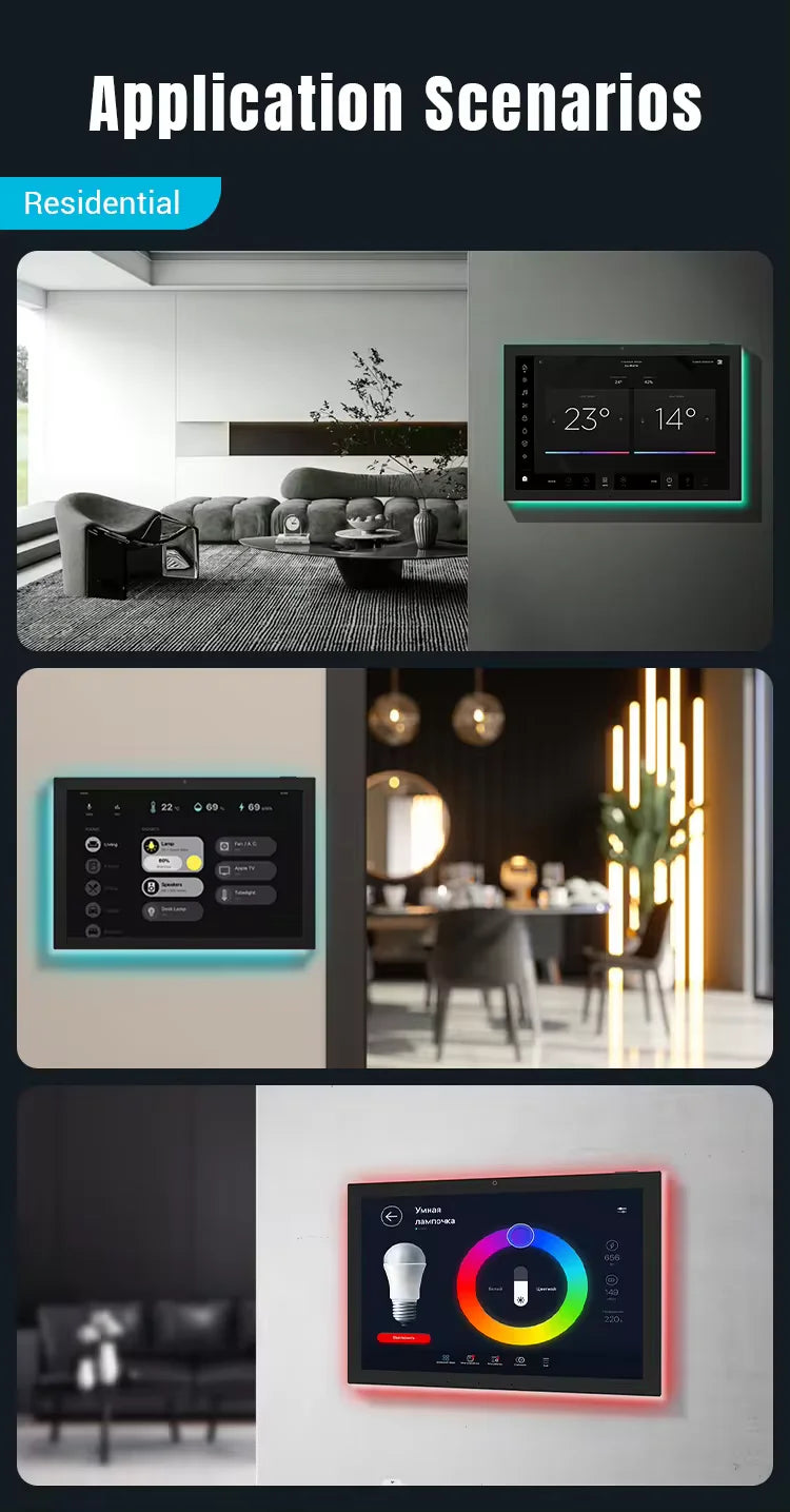 10.1 Inch inwall Smart Home Control Panel Android 13 POE Tablet,Camera ,LED Lights,Zigbee/Matter protocal, Relay, RS232, RS485