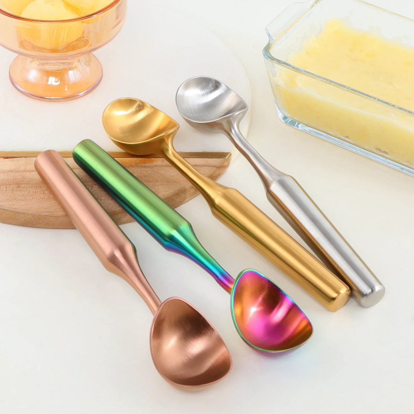 1PC Ice Cream Scoops Stainless Steel Ice Cream Digger Non-Stick Fruit Ice Ball Maker Household Watermelon Ice Cream Spoon Tool