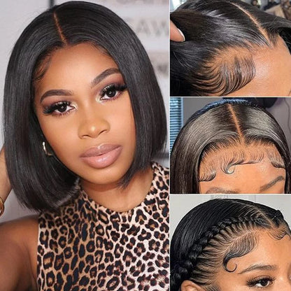 14Inch Wear And Go Glueless Wigs Short Straight Human Hair Bob Straight PreCut Lace Frontal Wigs Upgraded No Glue Wigs For Women