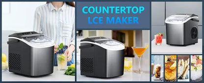 COWSAR Bullet Ice Maker Countertop with Self-Cleaning, 26.5lbs/24Hrs, 6 Mins/9 Pcs Bullet Ice, Portable Ice Maker