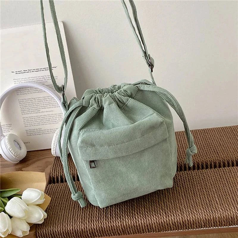 2024 New Women Bag Middle Shoulder Bag Korean Style Drawstring Bucket Bag Casual Light Youth Crossbody Bag Whole Sale