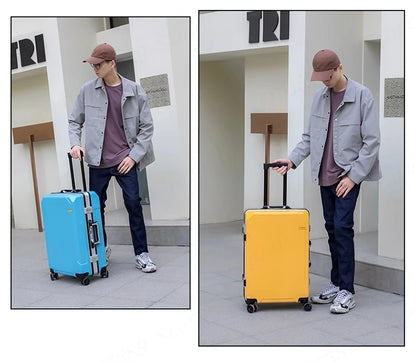 High Quality Suitcase Zipper Travel Bag with Wheels Trolley Case Password Lock Carrry-on Luggage Aluminum Frame 20 24 28 Inch