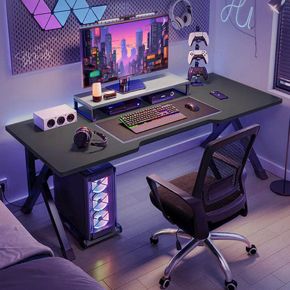 Gaming Desk, Ergonomic Computer Game Table with X-shaped Steel Legs, Sturdy PC Workstation Desk for Home Office with Cable Holes - MarvelouStoree