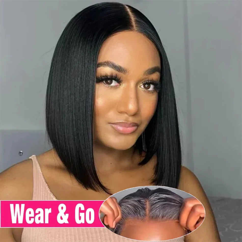 Wear And Go Straight Bob Cheap Wig Lace Frontal Human Hair Wigs 100% Brazilian Glueless Short Bob Wigs For Women 180% Density