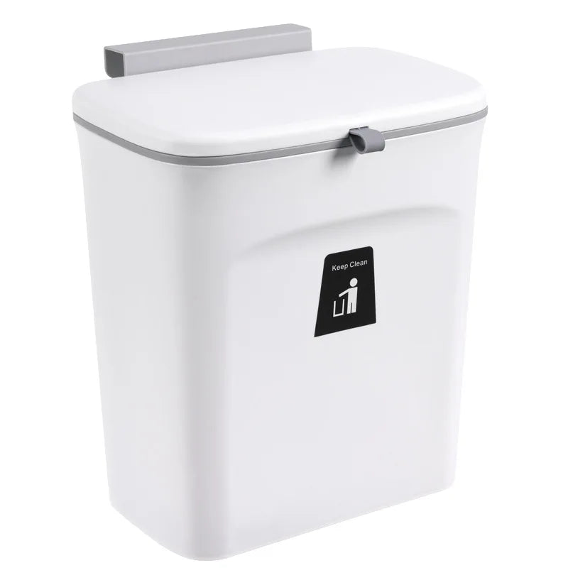 Hanging Trash Can with Lid Large Capacity Kitchen Recycling Garbage Basket Cabinet Door Bathroom Wall Mounted Trash Bin Dustbin