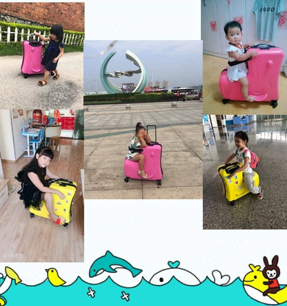 Cute Pony Cartoon Children Suitcase Duck Pattern Ride on Luggage Case 20 24 inch Cabin Carry-on Suitcase TSA Lock