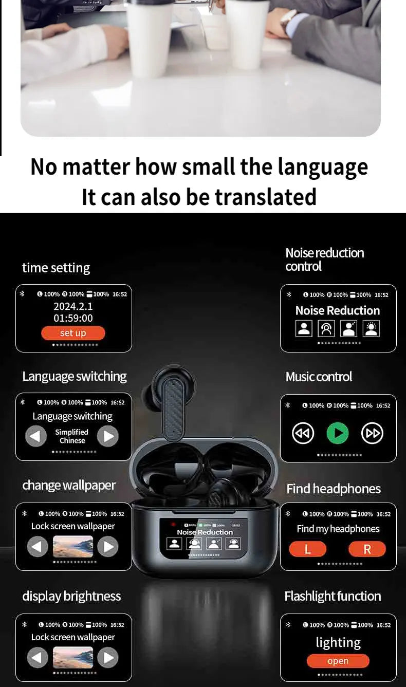 2024 NEW Translation Headphones 144Languages Instant Translate Smart Voice Translator Wireless Bluetooth textTranslator Earphone