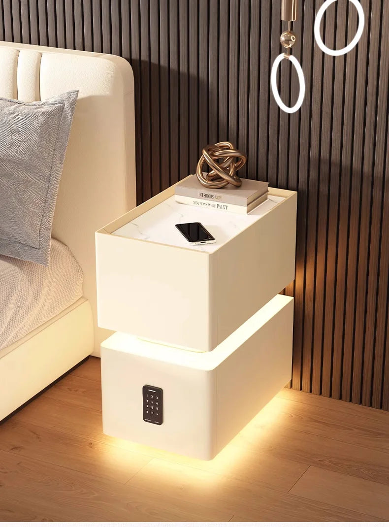 Creative 25cm Smart Bedside Table with Sensor Light Nordic Style Storage Cabinet Bedroom Nightstand with Wireless Charging