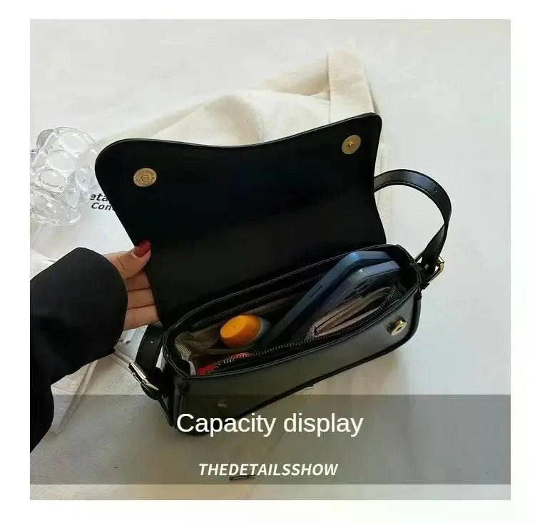 Vintage Leather Crossbody Bags for Women 2024 Designer Female Small Flap Shoulder Underarm Bag Armpit Handbags and Purses